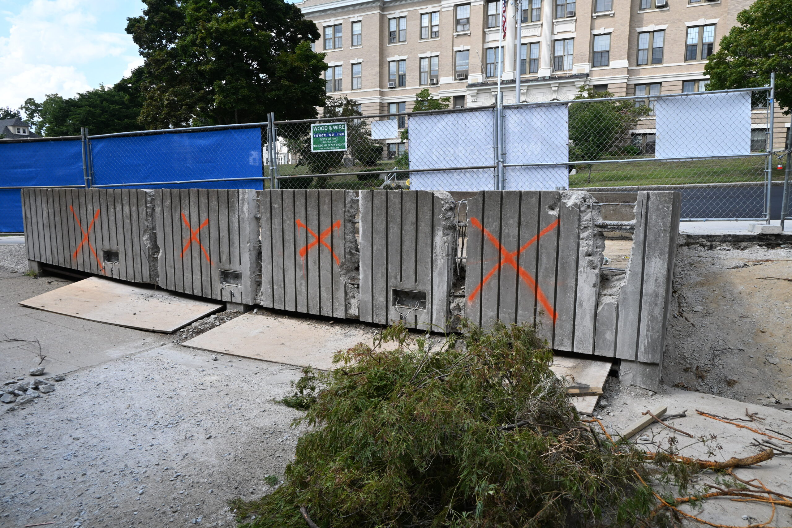 Picture of concrete planter on Summer St Plaza in process of demolition