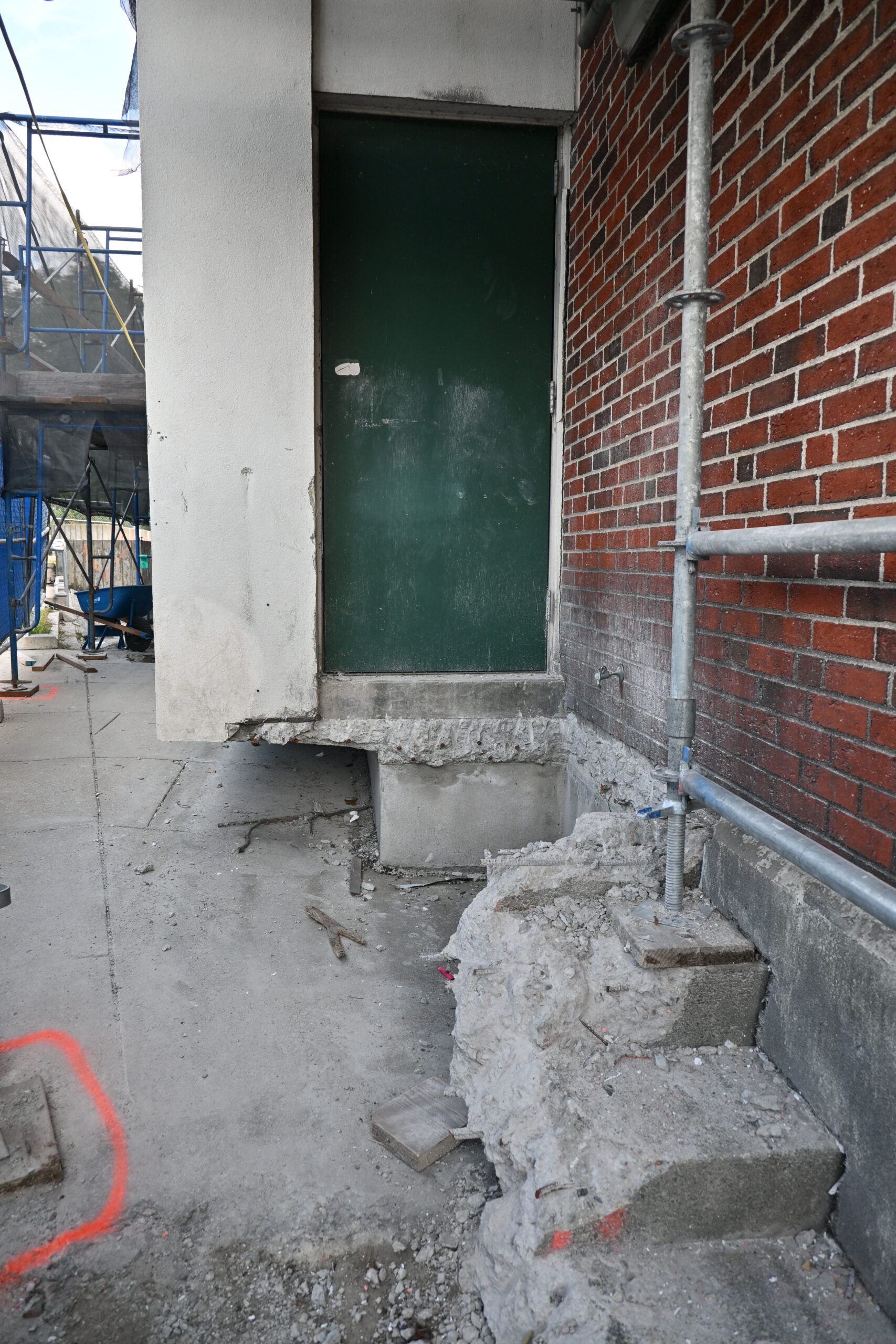 Picture of auditorium door with stair removed for renovation