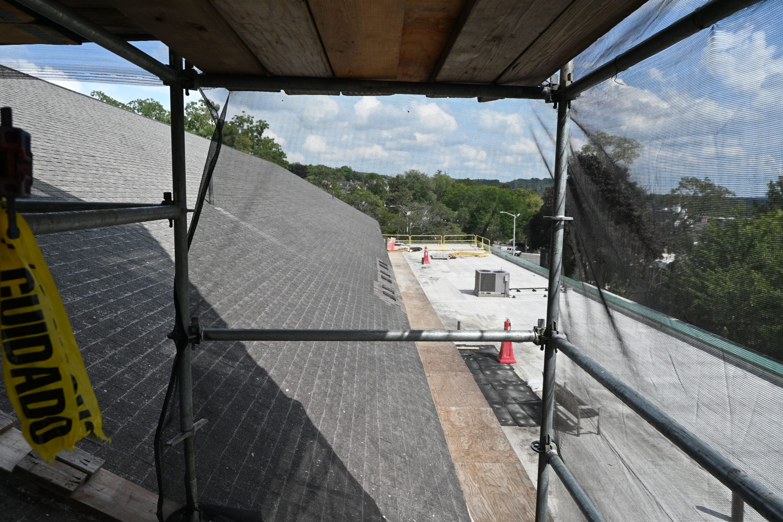 Picture from scaffolding of 3rd floor roof and 2nd floor roof.