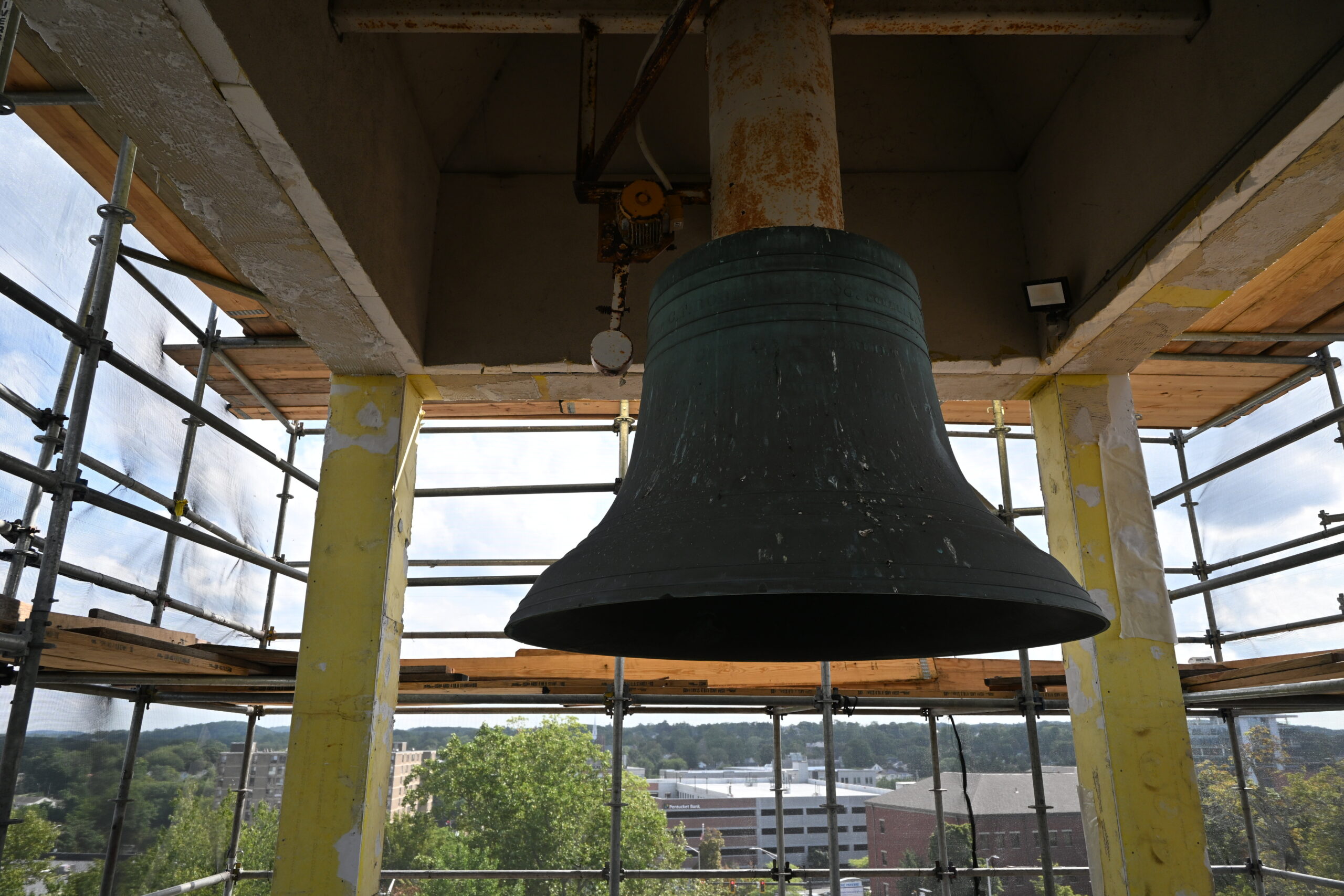 Up-close picture of bell in bell tower